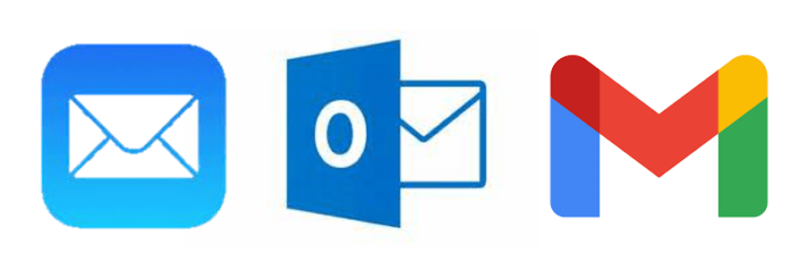 iOS mail icon, Microsoft mail icon, and Google mail icon