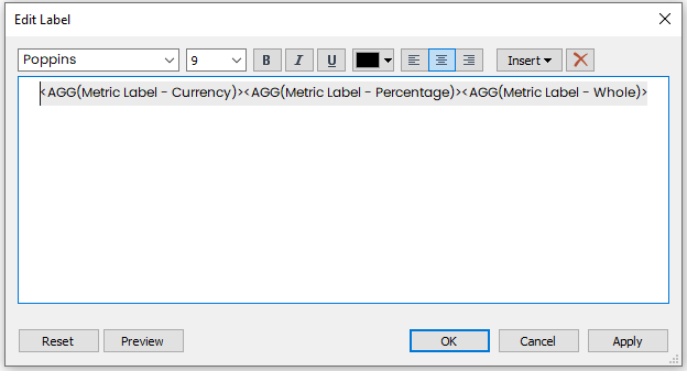An image showing the correct layout, with all of the dynamic labels next to each other