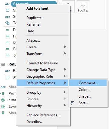 tableau comment properties